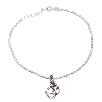 Sterling silver chain bracelet, 'Om Peace' - Sterling Silver Om Charm Bracelet from India