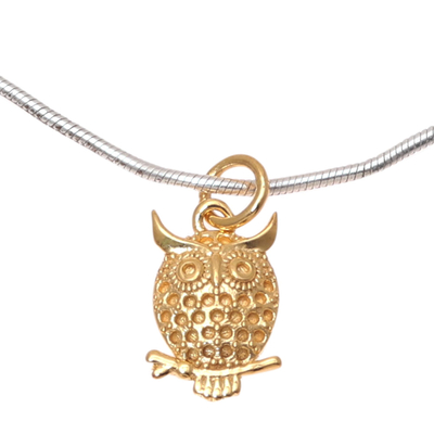 Gold accented sterling silver chain bracelet, 'Golden Owl' - Gold Accented Sterling Silver Owl Chain Bracelet from India