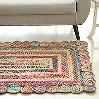 Teppich aus Jute und recycelter Baumwolle, „Festive Charm“ (3x5) - Teppich aus Jute und recycelter Baumwolle aus Indien (3x5)
