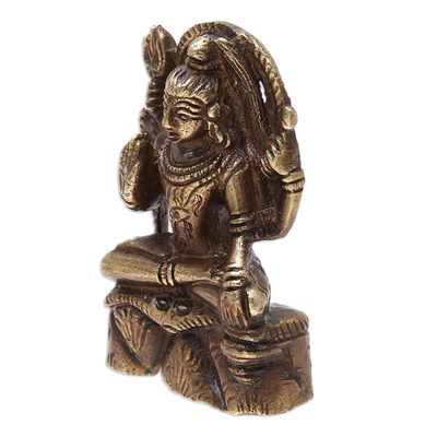 Estatuilla de latón - Deidad hindú Señor Shiva sentado con estatuilla de latón Trishul