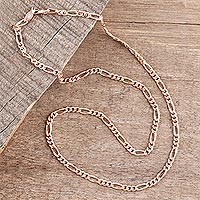Rose gold plated sterling silver chain necklace, 'Shimmering Flair' (3 mm)