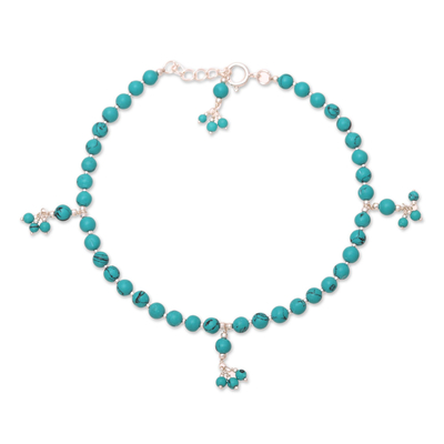 Composite turquoise beaded anklet, 'Turquoise Flair' - Sterling Silver and Composite Turquoise Beaded Anklet