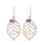 Sterling silver and amethyst dangle earrings, 'Leafy Desire' - Leaf-Shaped Sterling Silver and Amethyst Dangle Earrings