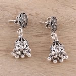 Sterling silver chandelier earrings, 'Jhumki Garden' - Artisan Crafted Sterling Silver Chandelier Earrings