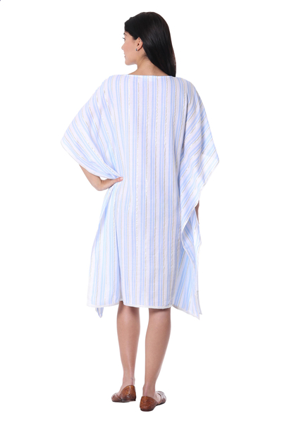 Cotton caftan dress, 'Cerulean Summer' - Cotton Caftan with Cerulean Stripes from India
