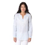 Cotton tunic, 'Cerulean Summer' - Cotton Tunic with Cerulean Stripes from India