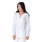 Cotton tunic, 'Cerulean Summer' - Cotton Tunic with Cerulean Stripes from India