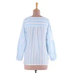 Cotton tunic, 'Cerulean Summer' - Cotton Tunic with Cerulean Stripes from India