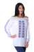 Schulterfreie Tunika aus Baumwolle, „Moroccan Charm“ – Schulterfreie Tunika aus weißer Baumwolle mit marokkanischer Stickerei