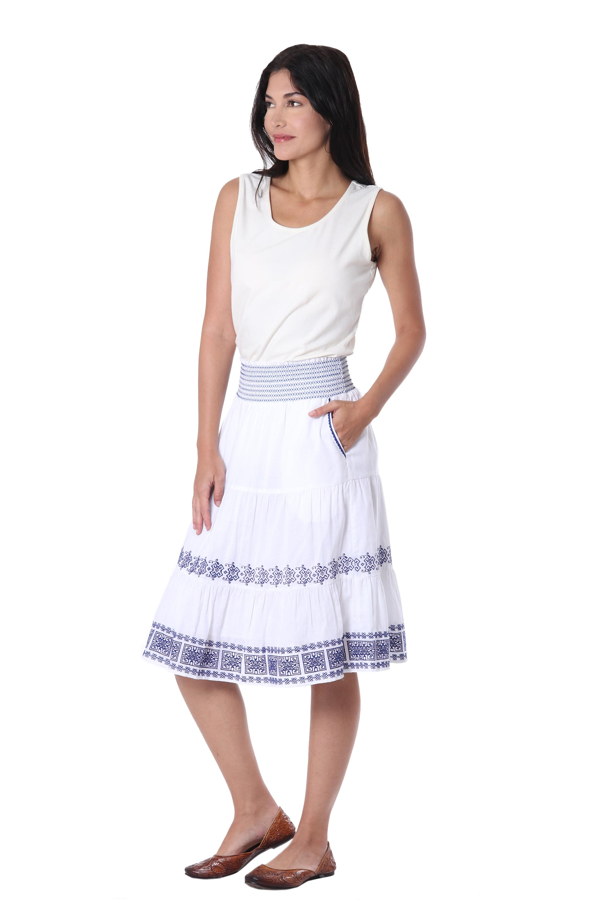 UNICEF Market | Embroidered Cotton Skirt in Lapis from India