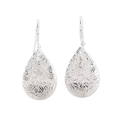 Sterling silver dangle earrings, 'Magnificent Drops' - Floral Sterling Silver Drop Earrings from India
