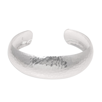 Sterling silver cuff bracelet, 'Rippling Light' - Hammered Finish Sterling Silver Cuff Bracelet from India