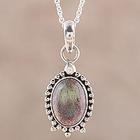 Labradorite pendant necklace, 'Aurora Window' - Natural Labradorite Pendant Necklace from India
