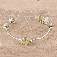 Quartz bangle bracelet, 'Thoughtful' - Yellow Quartz Bangle Bracelet from India