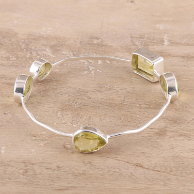 Quartz bangle bracelet, 'Thoughtful' - Yellow Quartz Bangle Bracelet from India