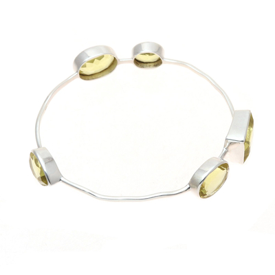 Quartz bangle bracelet, 'Thoughtful' - Yellow Quartz Bangle Bracelet from India