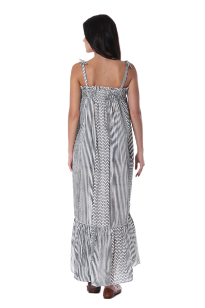 Sommerkleid aus Baumwolle - Schwarz-weißes Baumwoll-Sommerkleid aus Indien