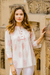 Cotton tunic, 'Cerise Elegance' - Printed Cotton Tunic in Red and Off-White from India (image 2) thumbail