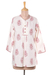 Cotton tunic, 'Cerise Elegance' - Printed Cotton Tunic in Red and Off-White from India thumbail