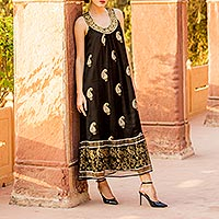 Viscose shift dress, 'Paisley Glitz' - Paisley Pattern Viscose Shift Dress from India