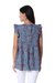 Cotton blouse, 'Garden Bliss' - Floral Printed Cotton Blouse in Cerulean from India (image 2d) thumbail