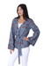 Cotton jacket, 'Garden Bliss' - Floral Printed Cotton Jacket in Cerulean from India (image 2b) thumbail