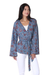 Cotton jacket, 'Garden Bliss' - Floral Printed Cotton Jacket in Cerulean from India (image 2c) thumbail