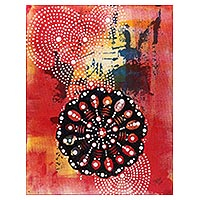 'Ajna Chakra' - Signed Spiritual Chakra Painting in Red from India