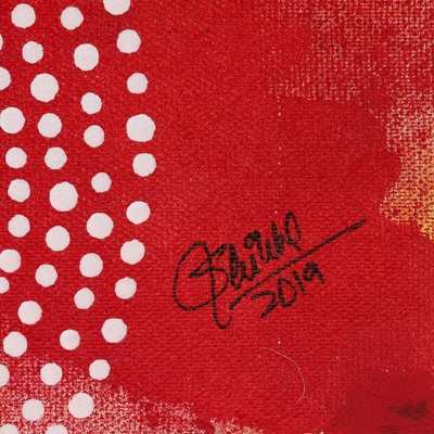 'Ajna Chakra' - Signed Spiritual Chakra Painting in Red from India