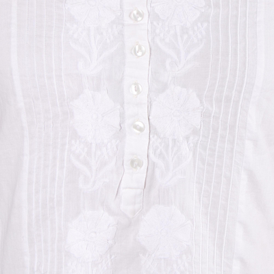 Vestido de algodón - Vestido veraniego de algodón con bordado floral de la India