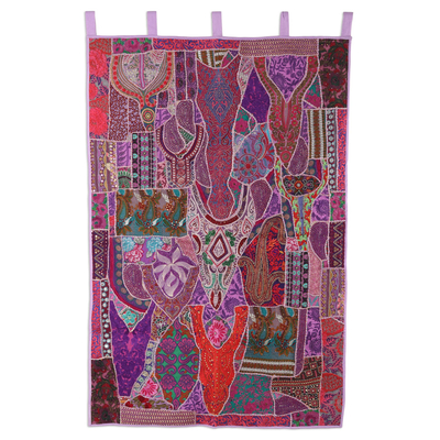 Recycled cotton blend patchwork wall hanging, 'Garden Glory' - Colorful Recycled Cotton Blend Wall Hanging from India