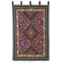 Floral Geometric Recycled Cotton Blend Wall Hanging,'Floral Window'