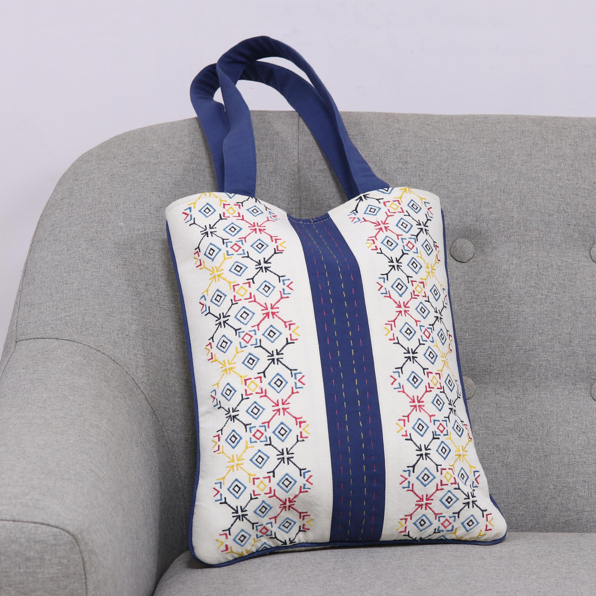 Stripey Soft Cotton Zip Up Shoulder Bag Handbag Sling Handmade Colourful Kantha
