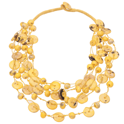 Bone torsade necklace, 'Sunny Rings' - Bone Beaded Torsade Necklace in Yellow from India