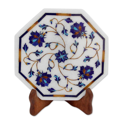 Floral Motif Marble Inlay Decorative Plate from India
