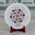 Marble inlay decorative plate and stand, 'Floral Waltz' - Handcrafted Marble Inlay Decorative Plate from India