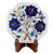 Marble inlay decorative plate, 'Lapis Enigma' - Blue Floral Motif Marble Inlay Decorative Plate from India