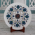 Marble inlay decorative plate, 'Floral Burst' - Intricate Marble Inlay Decorative Plate from India thumbail