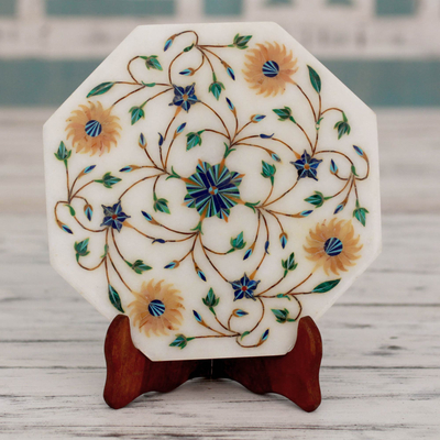Marble inlay decorative plate, Summer Bloom
