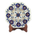 Marble inlay decorative plate, 'Floral Imagination' - Marble Inlay Decorative Plate with Blue Floral Motifs (image 2a) thumbail