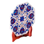 Marble inlay decorative plate, 'Floral Imagination' - Marble Inlay Decorative Plate with Blue Floral Motifs