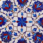 Marble inlay decorative plate, 'Floral Imagination' - Marble Inlay Decorative Plate with Blue Floral Motifs
