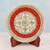Marble plate, 'Golden Floral Symmetry' - Red Bordered Makrana Marble Display Plate with 22k Gold thumbail