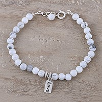 Howlite beaded bracelet, 'Love Elegance' - Love-Themed Howlite Beaded Bracelet from India