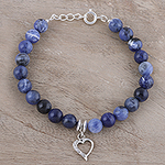 Heart Charm Sodalite Beaded Bracelet from India, 'Love is in the Heart'