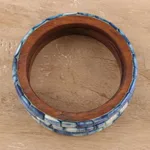 Bone and mango wood  bangles, 'Blue Saga' (set of 3) - Blue Bone and Mango Wood Bangle Bracelets (Set of 3)