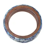 Bone and mango wood  bangles, 'Blue Saga' (set of 3) - Blue Bone and Mango Wood Bangle Bracelets (Set of 3)