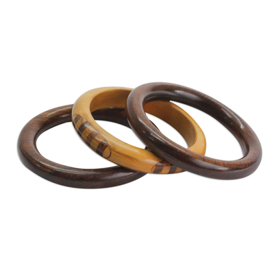 Mango wood bangle bracelets, 'Chic Combination' (set of 3) - Handmade Mango Wood Bangle Bracelets from India (Set of 3)