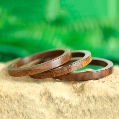 Mango wood bangle bracelets, 'Fashionable Trio' (set of 3) - Set of 3 Hand-Carved Mango Wood Bangle Bracelets from India