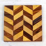 Wood marquetry coasters, 'Diagonal Elegance' (set of 6) - Diagonal Motif Mango Wood Coasters from India (Set of 6)